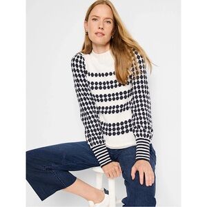 Nic + Zoe PATTERN WAFFLE‎ STITCH SWEATER indigo blue white XS